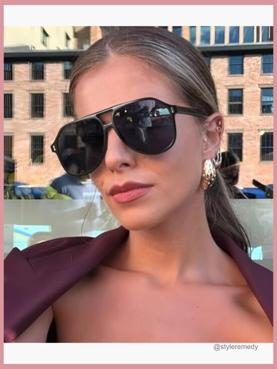 Oversized Aviator Sunglasses Retro Square Thick Frame Double Bridge main image 6